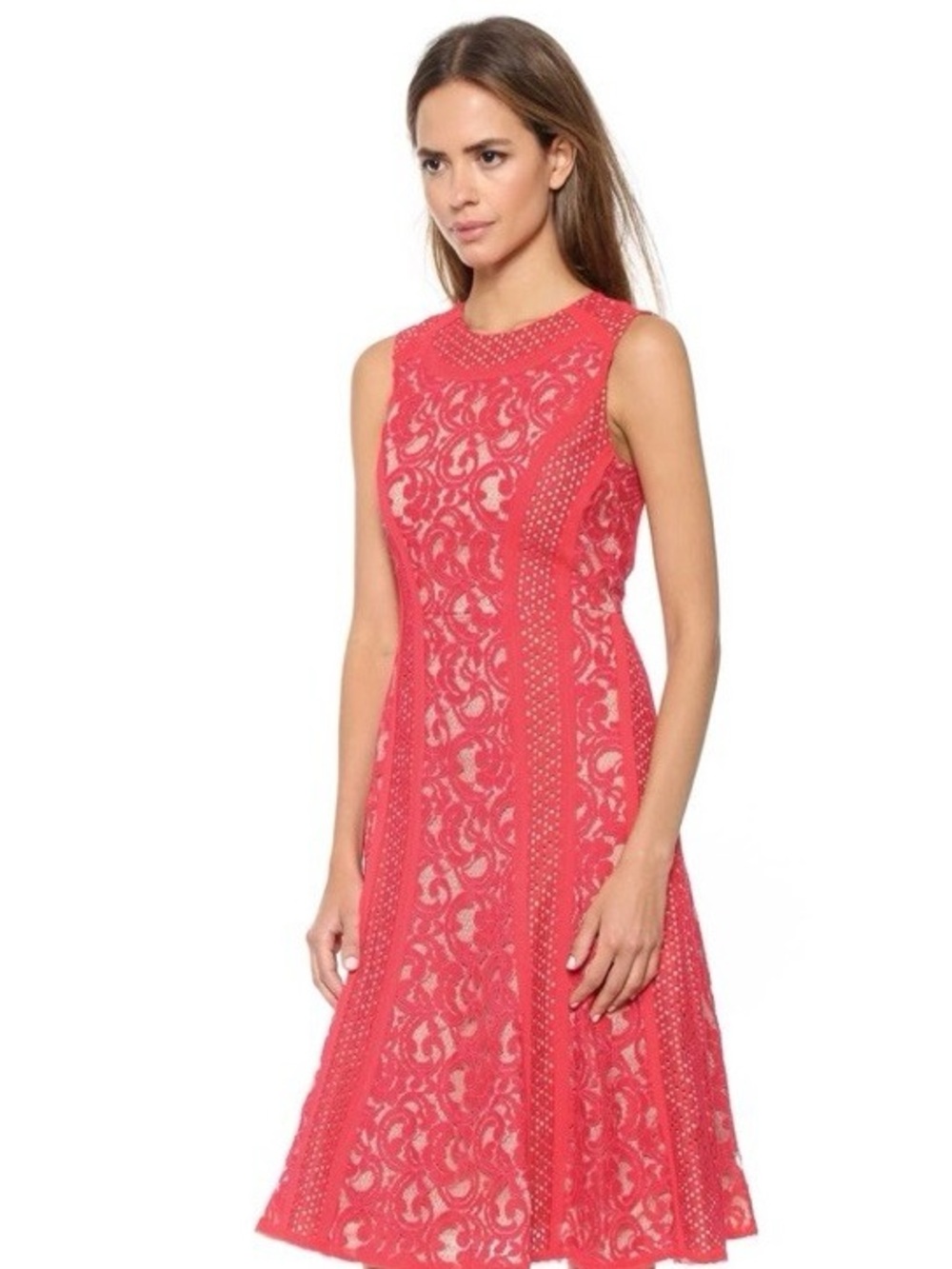 BCBGMaxazria Sleeveless Fit & Flare Lace Avril Dress In Red Berry Size 0